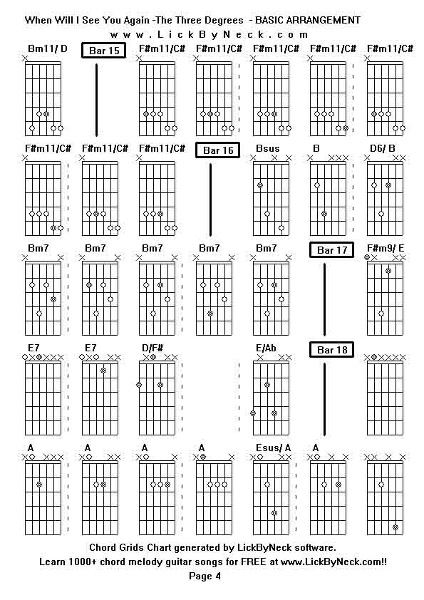 Chord Grids Chart of chord melody fingerstyle guitar song-When Will I See You Again -The Three Degrees  - BASIC ARRANGEMENT,generated by LickByNeck software.